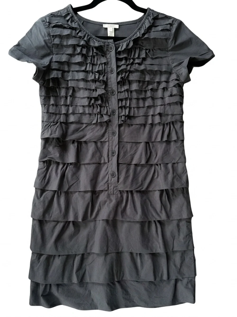 J. Crew Carly Ruffle Tiered Button Front Mini Dress Gray Size 2